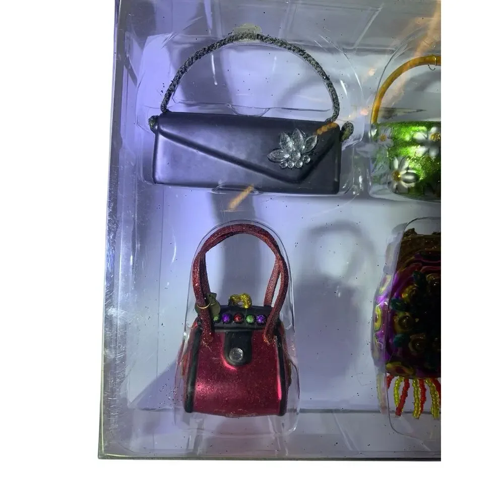 Department 56 Tiny Trimmings Mini Glass Purse Ornaments Set of 6 Vintage Handbag